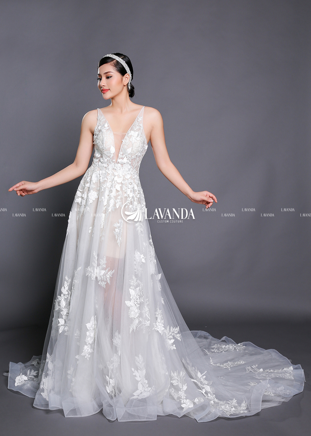 Illusion Plunge Lace Wedding Dress