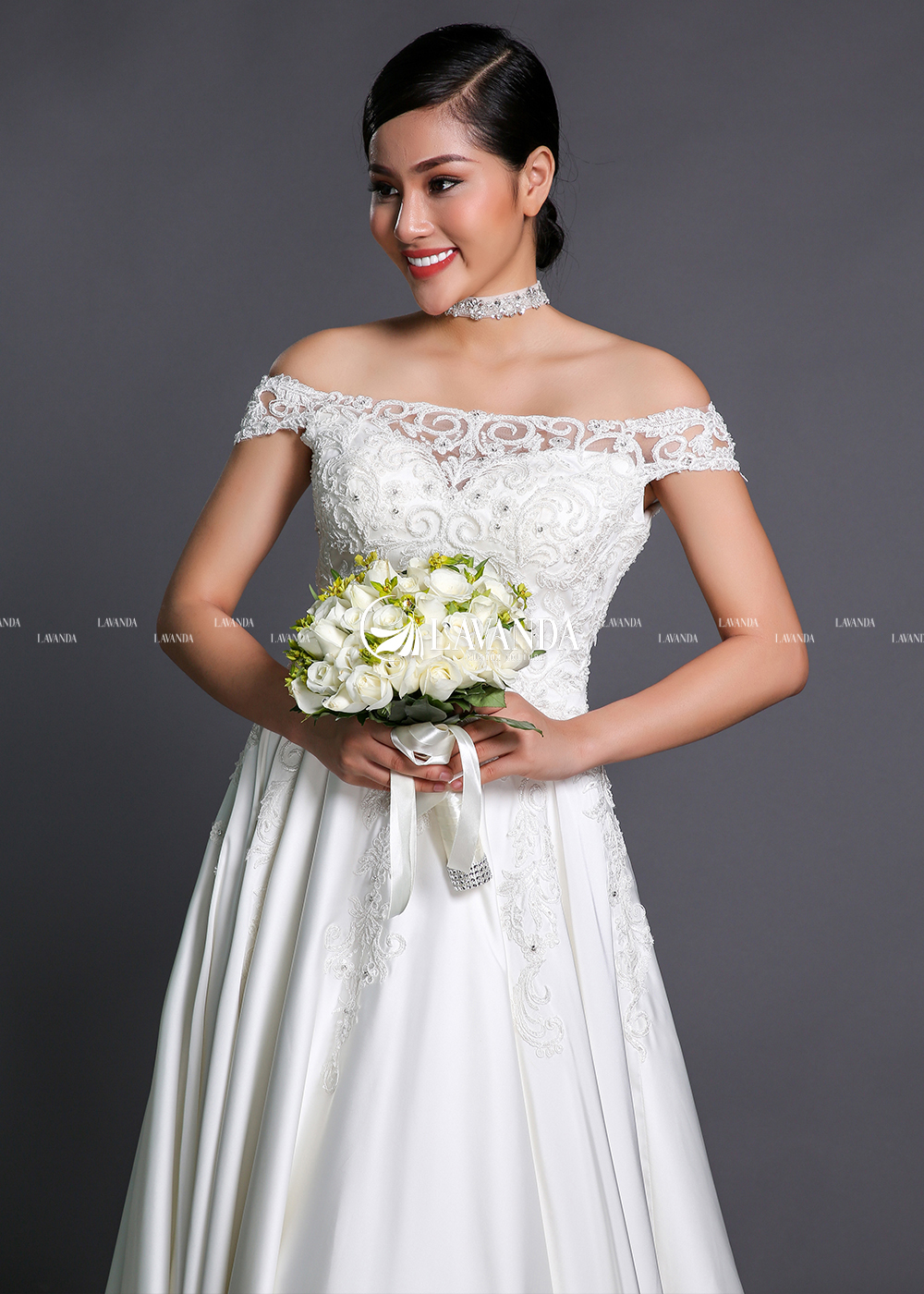 Beaded Lace Sleeve Off Shoulder Wedding Dress