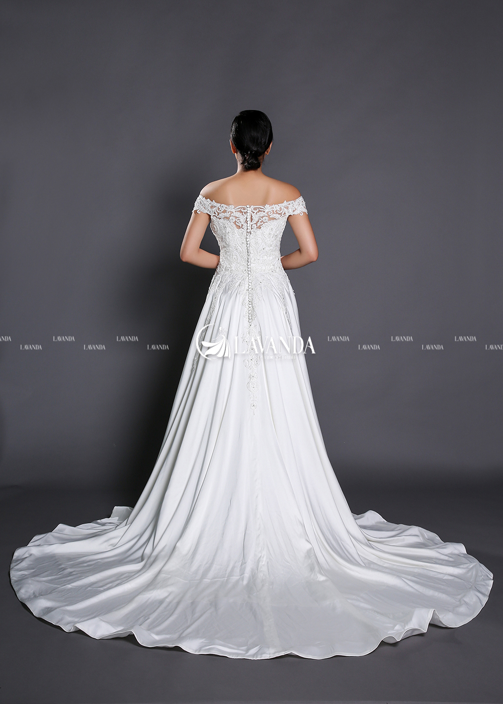 Beaded Lace Sleeve Off Shoulder Wedding Dress