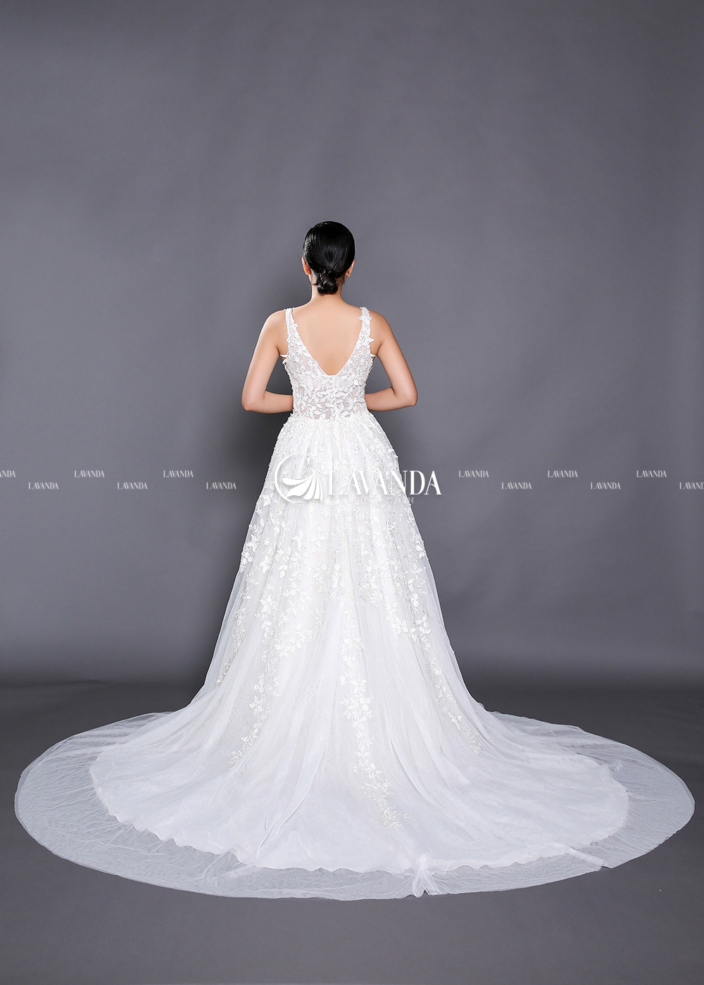 V-Neck Beaded Lace Wedding Dress