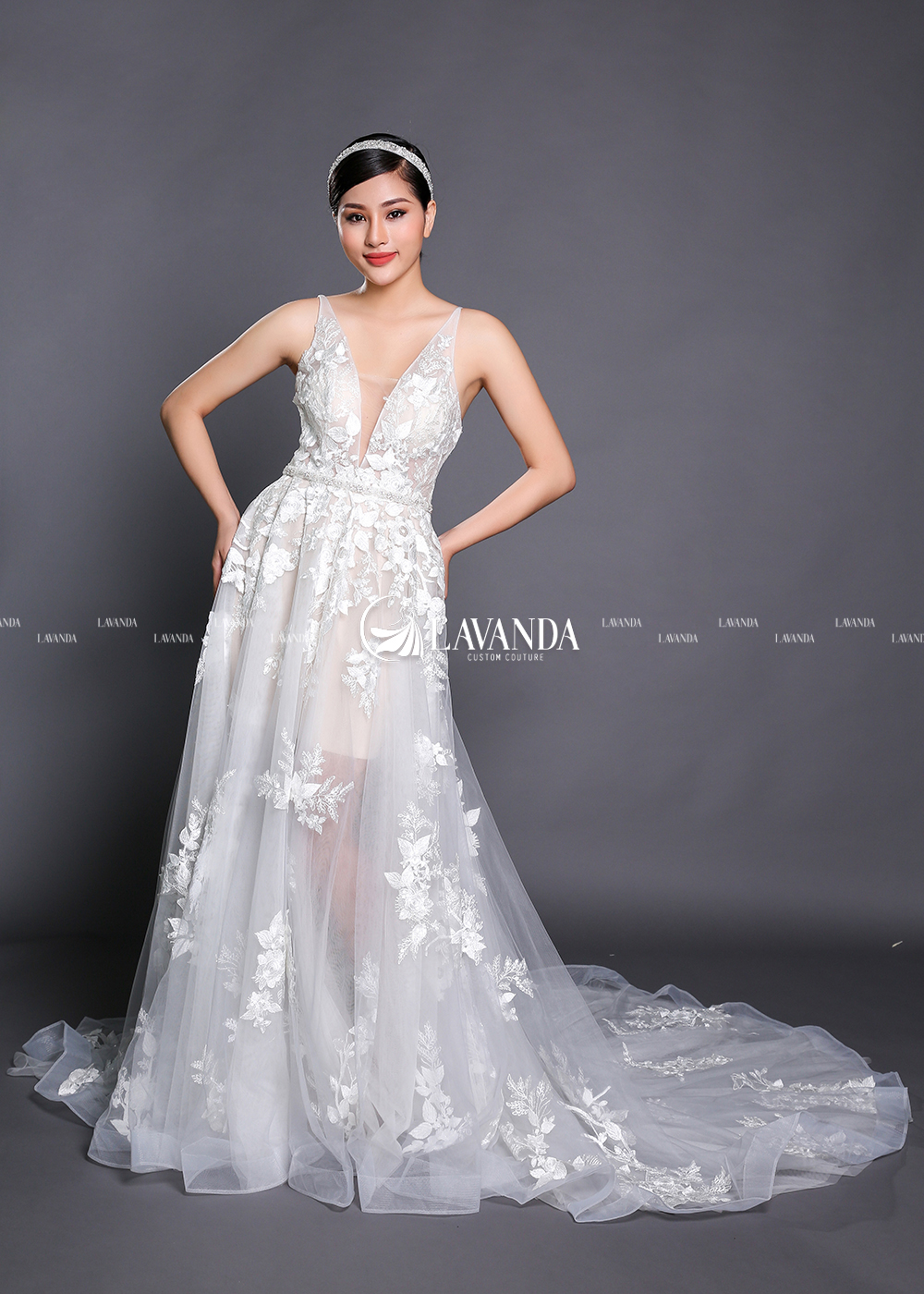 Illusion Plunge Lace Wedding Dress