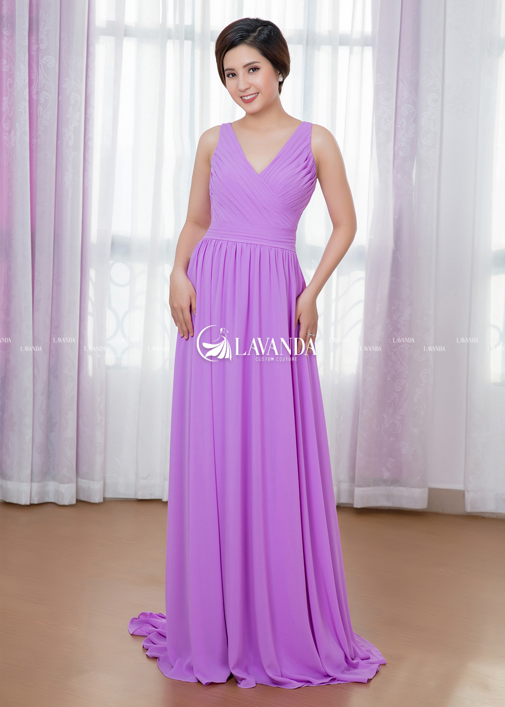 PLEATED CHIFFON DRESS WITH FULL SKIRT